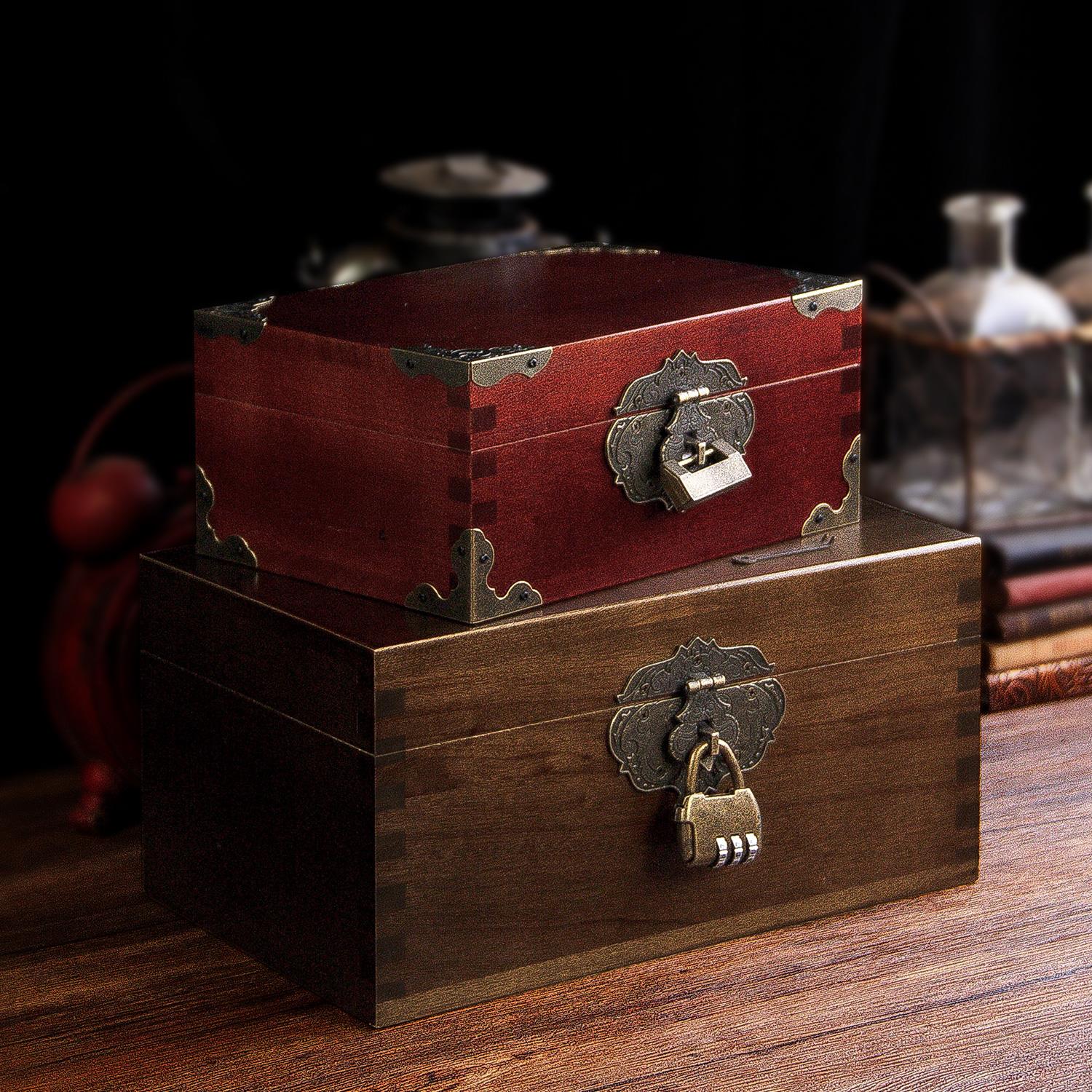 香樟木带锁小木箱实木樟木箱木质木制收藏收纳整理盒子储物木盒