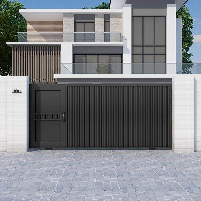 现代简约铝合金别墅庭院大门铝艺电动车库门不锈钢农村平移拉门