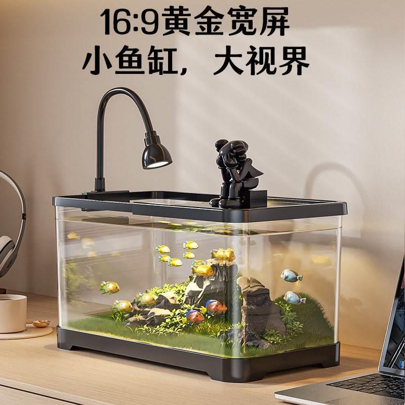 新款桌面造景生态鱼缸客厅阳台养乌龟六角恐龙虾专用缸带盖家用小