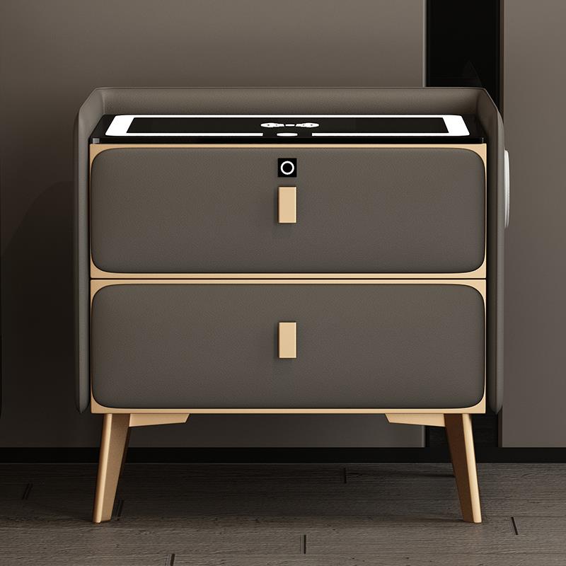 高级感床头柜轻奢现代简约智能无线充电带指纹锁皮质多功能床边柜