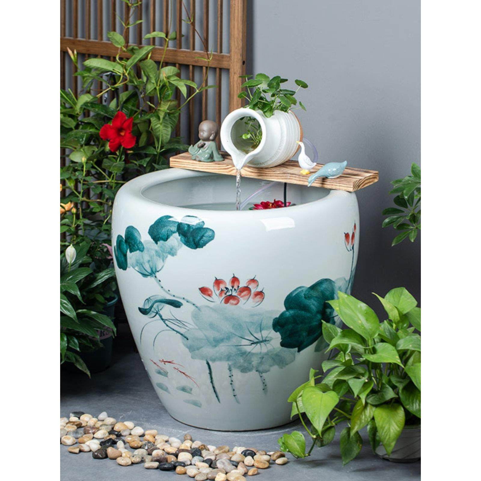 大型陶瓷流水鱼缸公司阳台园林绿化水循环金鱼缸办公室客厅养鱼地,宠物/宠物食品及用品,底柜/落地缸,淘宝优惠券,粉丝福利购,淘宝优惠卷