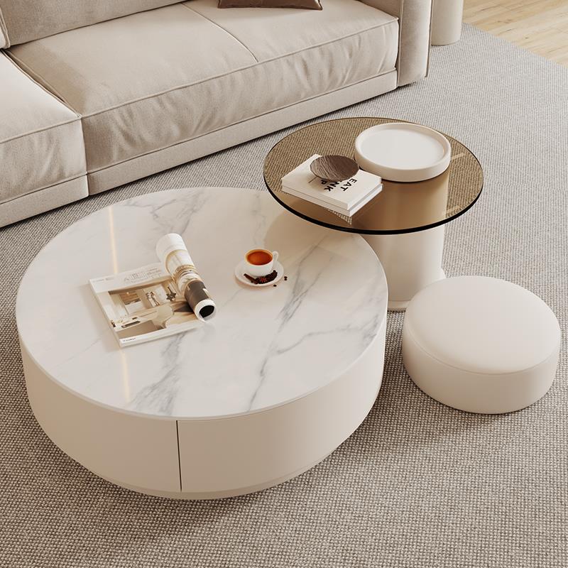 岩板茶几客厅家用现代简约小户型轻奢高级感圆形茶几组合