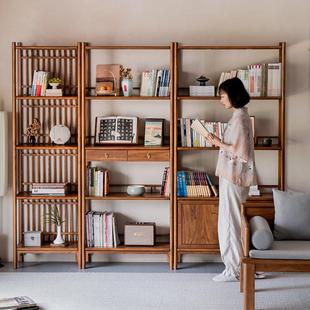 溪木工坊实木书架多宝阁老榆木茶具置物架茶室展示架新中式博古架