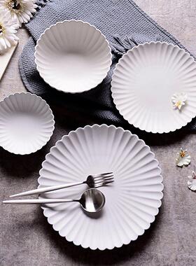 ins斯堪的纳维亚风格陶瓷菊盘灰色和白色哑光西餐餐盘盘盘磨砂米