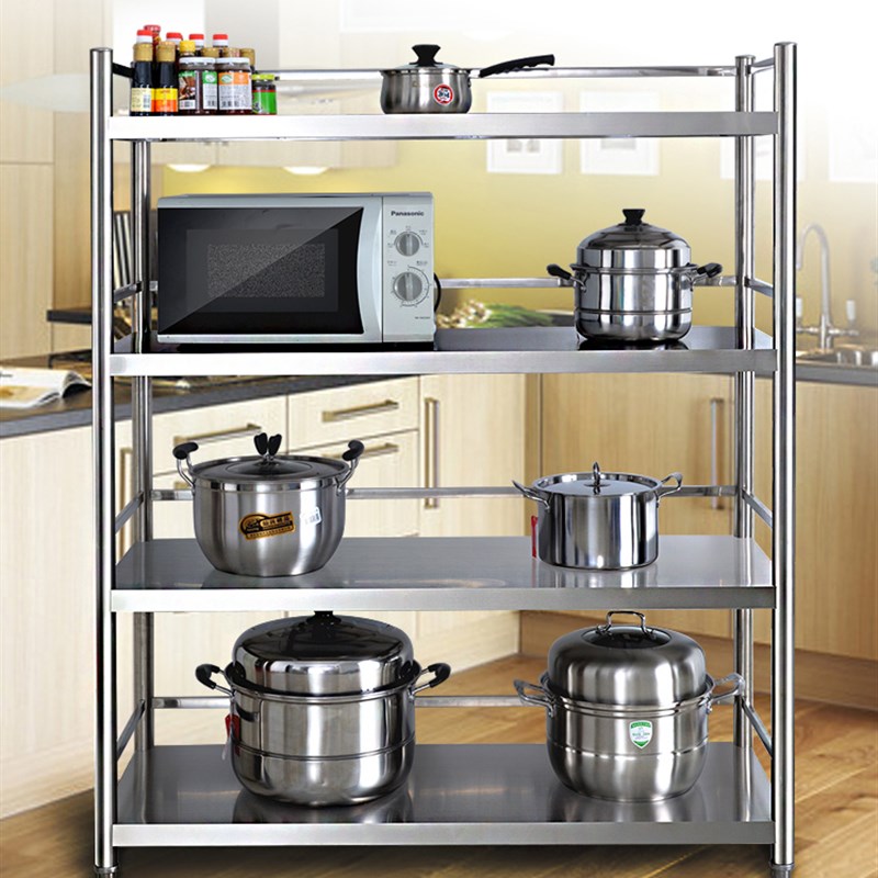 不锈钢厨房置物架落地3多层放锅架子4微波炉收纳架储物架家用货架