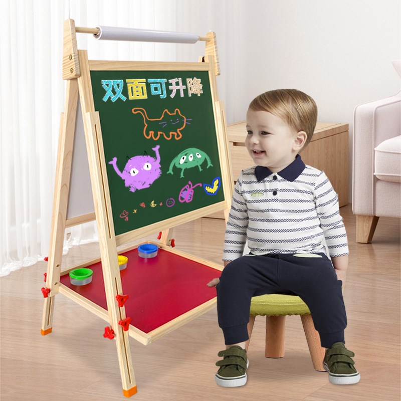 儿童画板支架式画架双面无尘w可擦画架带卷纸高度可调3合1儿童画