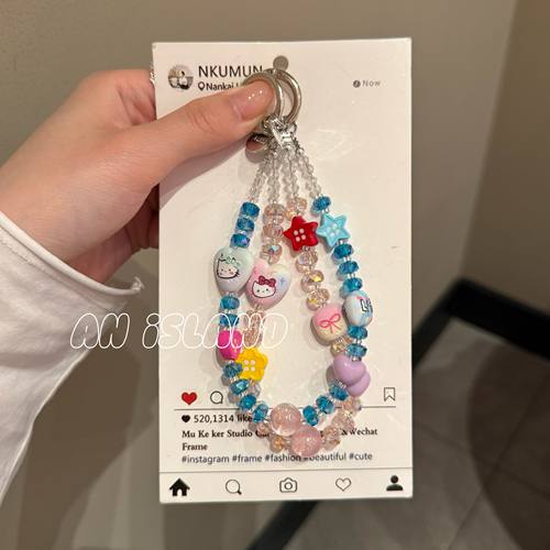 ins猫咪手机链条学生可爱爱心蝴蝶结KTccd短挂绳包包手机链钥匙扣
