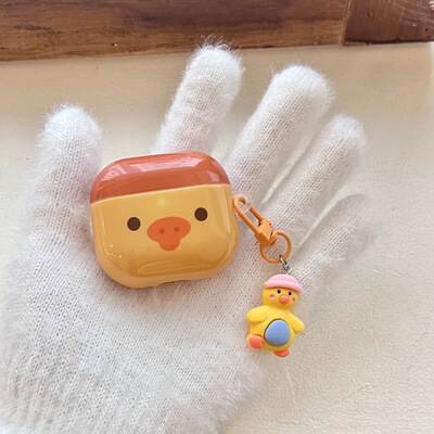 橙黄猪鼻小鸭子适用苹果AirPodsPro3耳机壳Pro第三代无线蓝牙二2充电仓盒1可爱卡通女新款AirPods4保护套