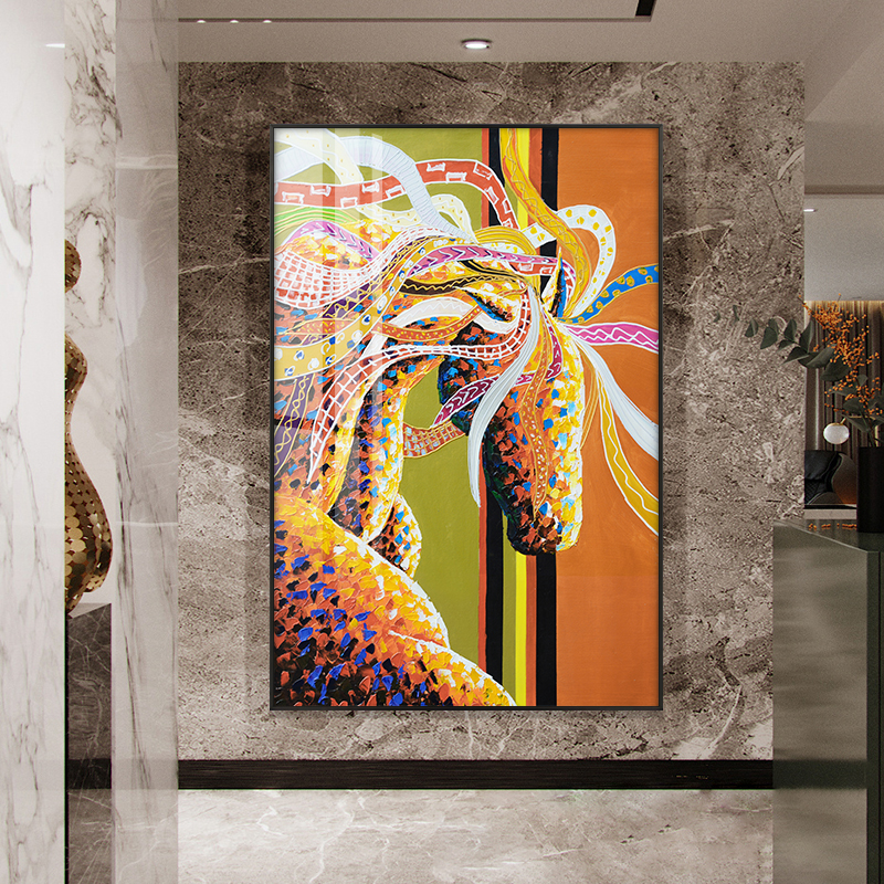 网红客厅油画动物马装饰画彩绘抽象骏马玄关挂画大尺寸过道走廊轻图片