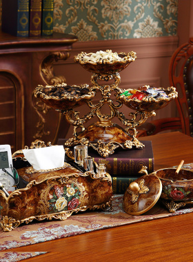 欧式家居软装装饰品摆设美式客厅水果碗纸巾盒烟灰缸茶几套装摆件