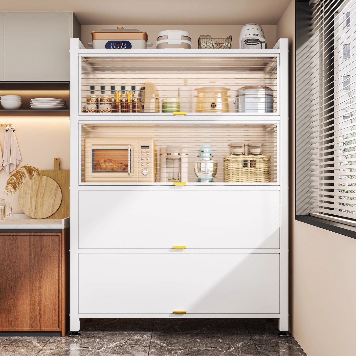 厨房收纳柜落地多层置物架微波炉橱柜碗柜带门多功能餐边储物柜子,智能设备,其他智能配件,淘宝优惠券,粉丝福利购,淘宝优惠卷