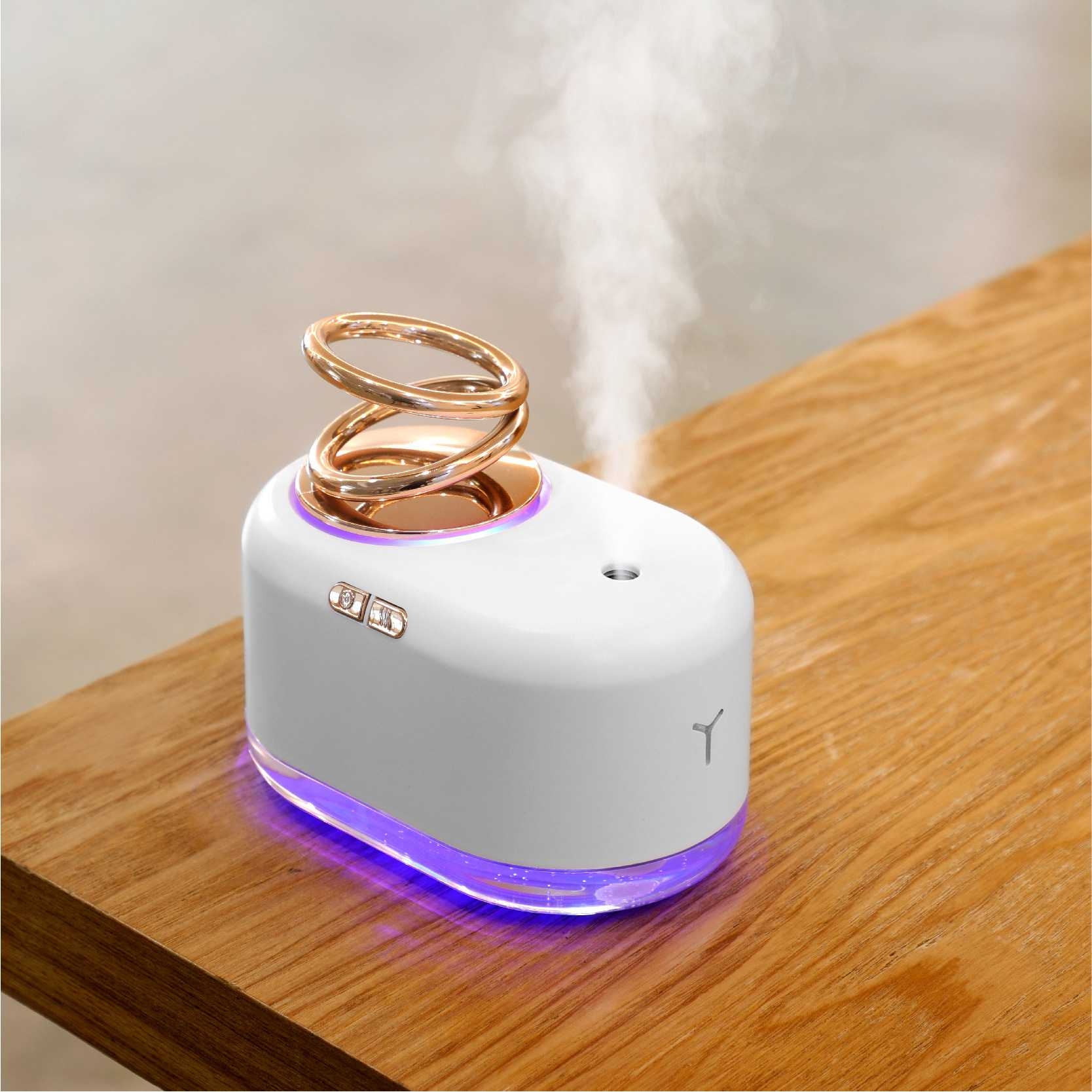 新品桌面悬浮双环加湿器 静音定时喷雾usb迷你小型家用增湿加湿器