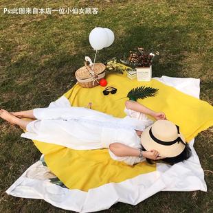 韩风ins少女粉棉麻美食拍照背景布 夏日柠檬黄户外野餐垫布沙滩布