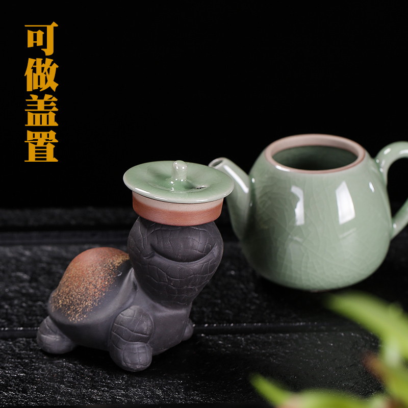 黑泥紫砂迷你茶宠粗陶茶玩创意小乌龟茶盘小摆件可养茶艺茶道配件