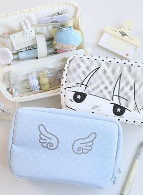 3egiz原创翻立式波点多功能笔袋文具袋吧唧痛包大容量收纳包小众