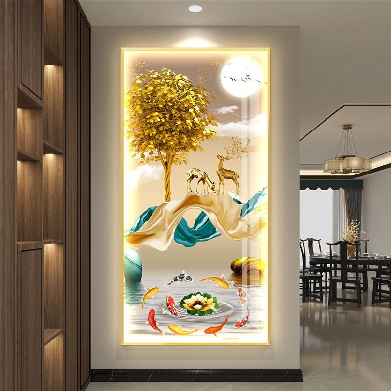 玄关装饰画带灯LED发光入户正对门墙壁2025新款走廊过道九鱼挂画