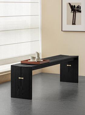 范业家具小V凳实木餐椅Wabi-Sabi换鞋凳黑色现代休闲餐厅凳床端