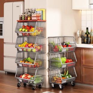 厨房置物架小推车夹缝置物架蔬菜水果收纳篮多层落地带桌板储物架