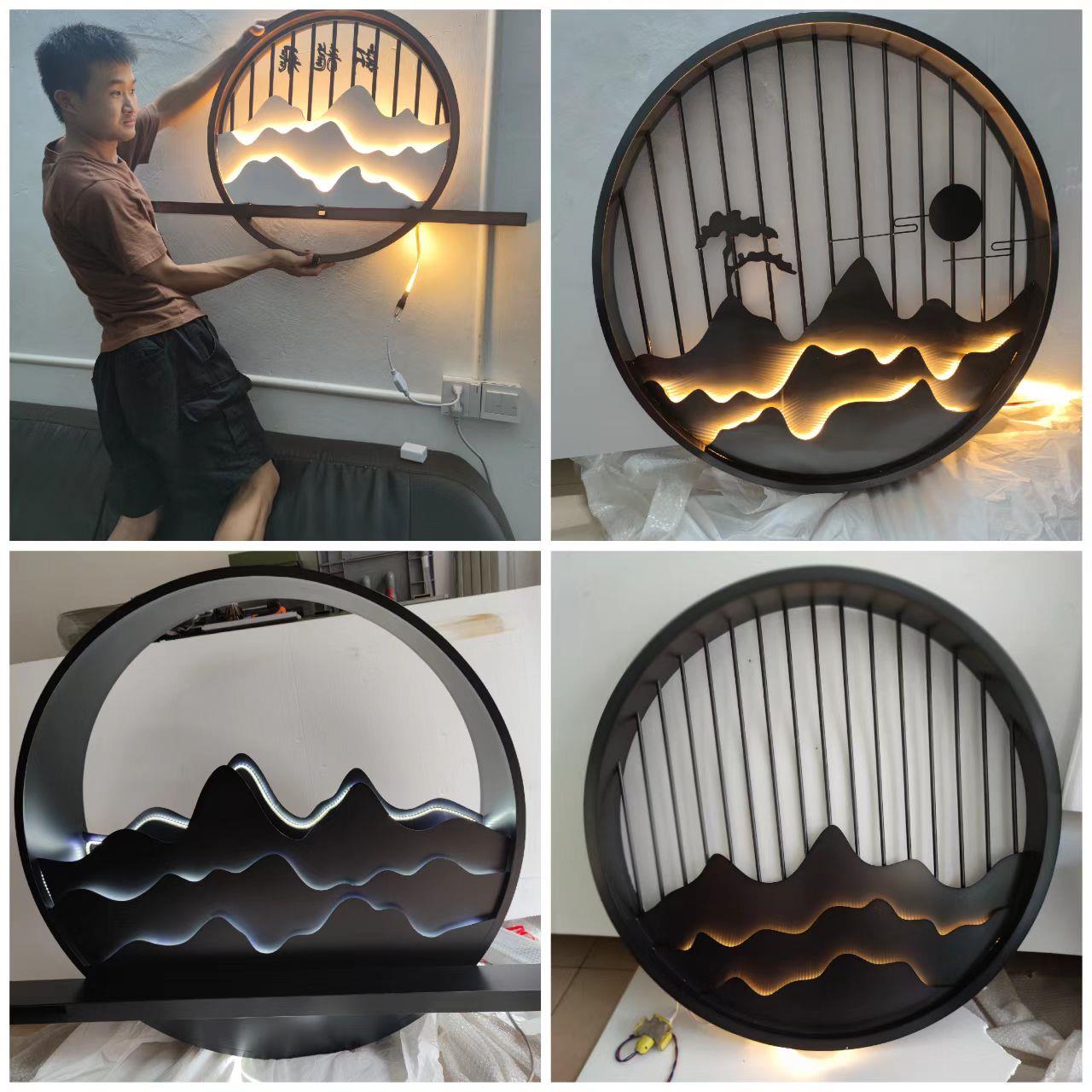 不锈钢屏风圆形假山嵌入式金属铝雕新中式玄关客厅庭院镂空背景墙