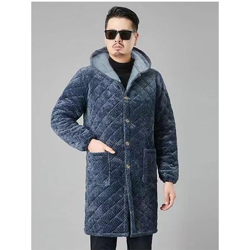 冬季新款男士加绒加厚棉衣罩衣围裙工作服防护保暖衣居家罩衣睡衣