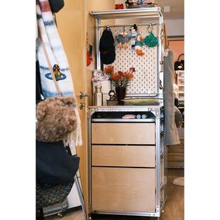 洞洞板移动玄关置物架铝挤型材料桦木抽屉餐柜海洋板多层收纳展示