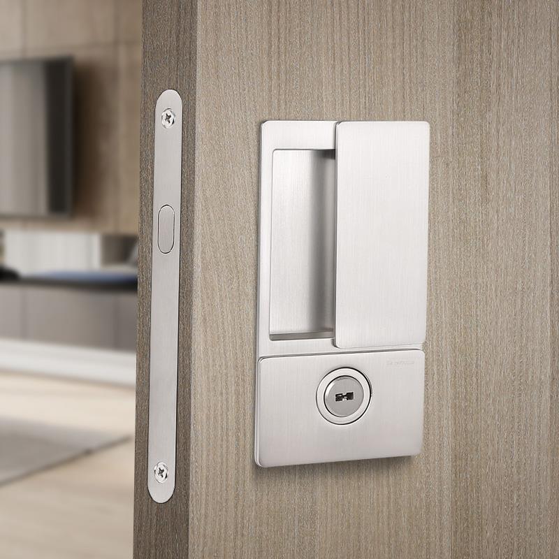 卧室木门房门锁室内木门内嵌移门锁极简静音平面无把手双面隐形锁