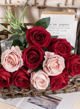 物绒布MW03332玫瑰花仿真花植盆景婚装饰品INS墙风仿真植物花墙M