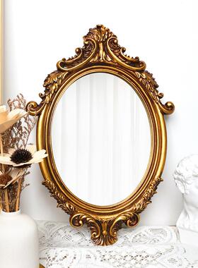 法式覆古宫廷巴洛克风格金色古典轻奢树脂雕花化妆镜椭圆形可壁挂
