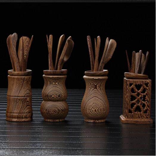 茶道饰品鸡翅木六君子套实木功夫茶具茶刀茶夹茶匙茶盘饰品