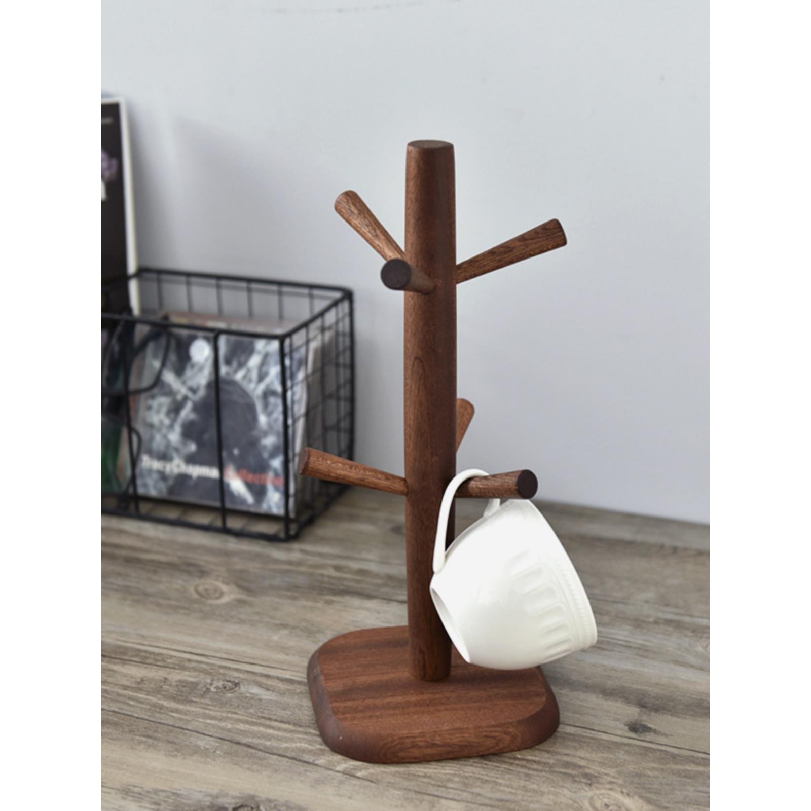 新款乌檀木日式杯架实木放杯子架家用茶杯倒挂水杯挂架马克杯收纳