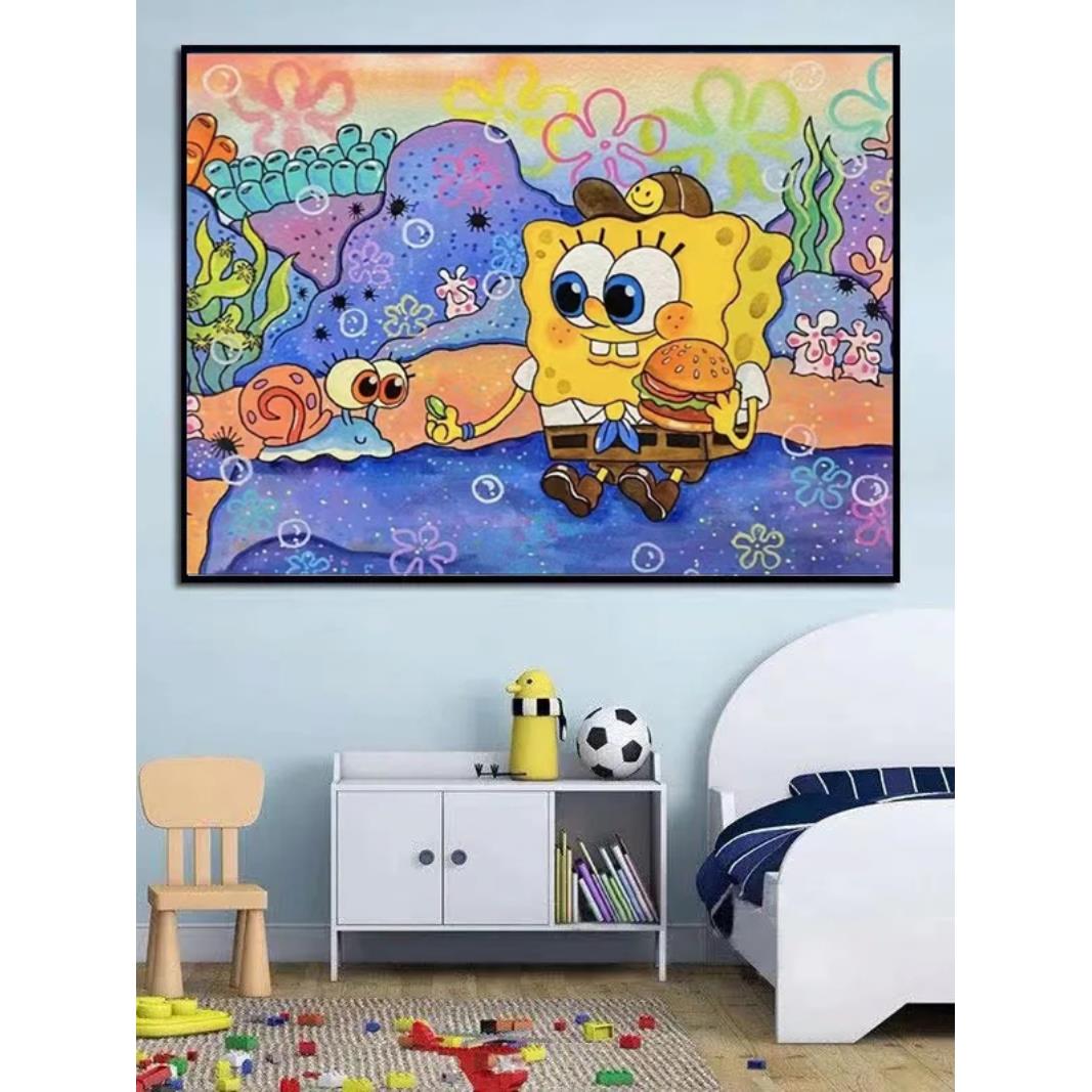 卡通钻石画2025新款满钻海绵宝宝动漫手工5d点贴钻十字绣儿童卧室