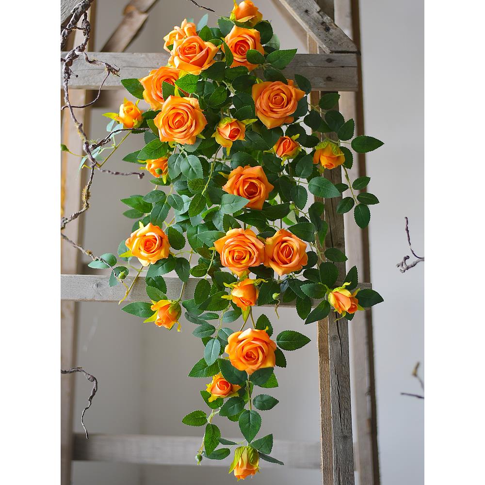 仿真玫瑰花墙面吊花假花藤蔓吊篮摆设吊兰绿植塑料壁挂花装饰植物
