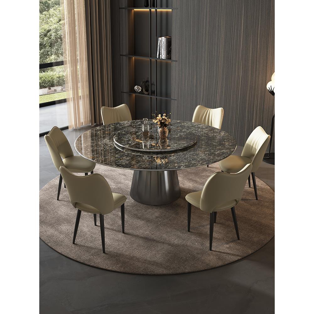 天然大理石白金钻石豪华石餐桌家庭圆桌与转盘无障碍豪华餐桌进口