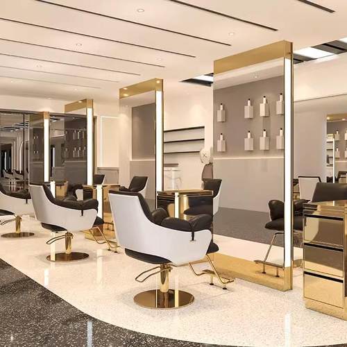 美发店落地全身镜子理发店带灯单双面镜子发廊专用不锈钢烫染镜台