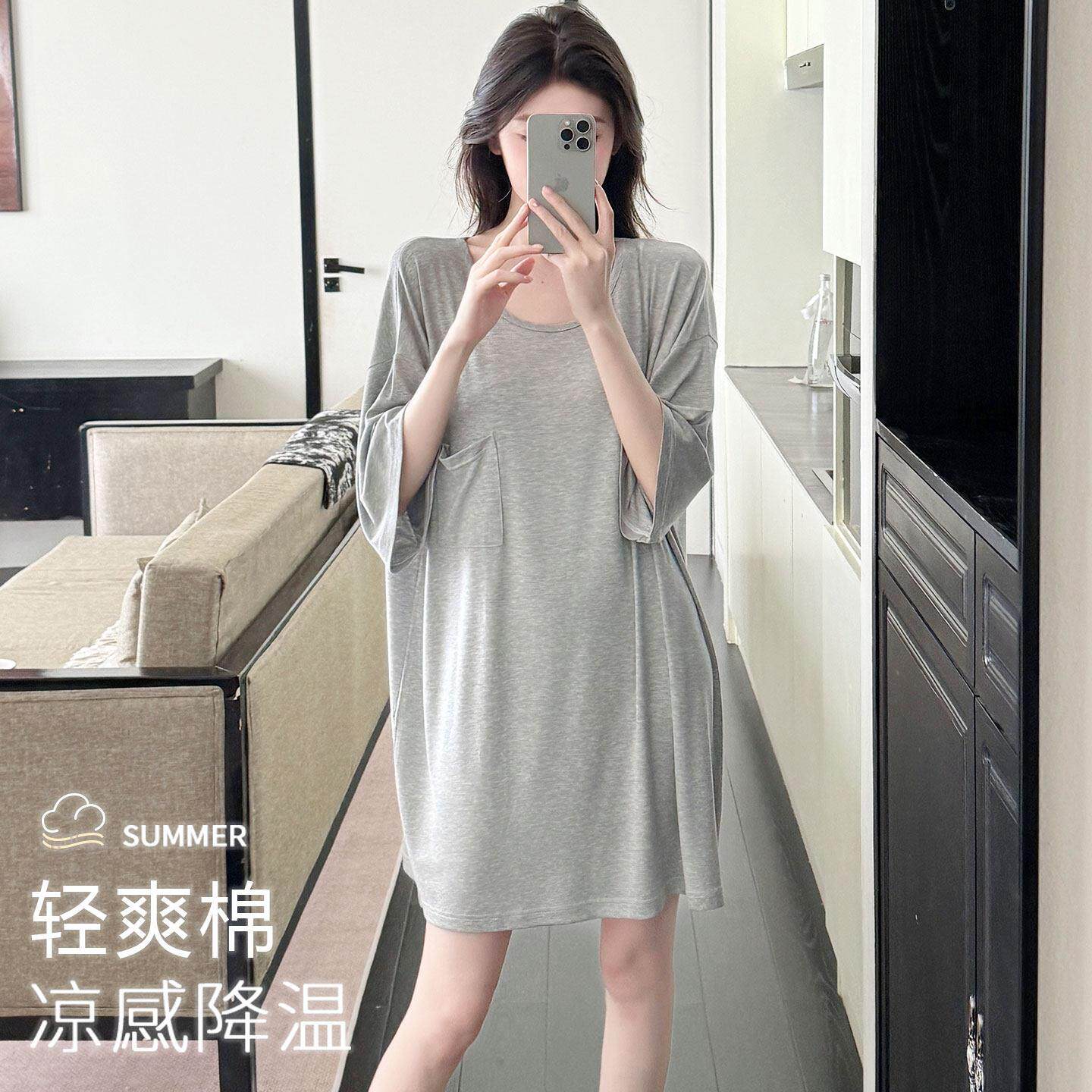 棉绸睡裙女款2025新款夏季凉快女士可外穿宽松慵懒风睡衣女款夏天