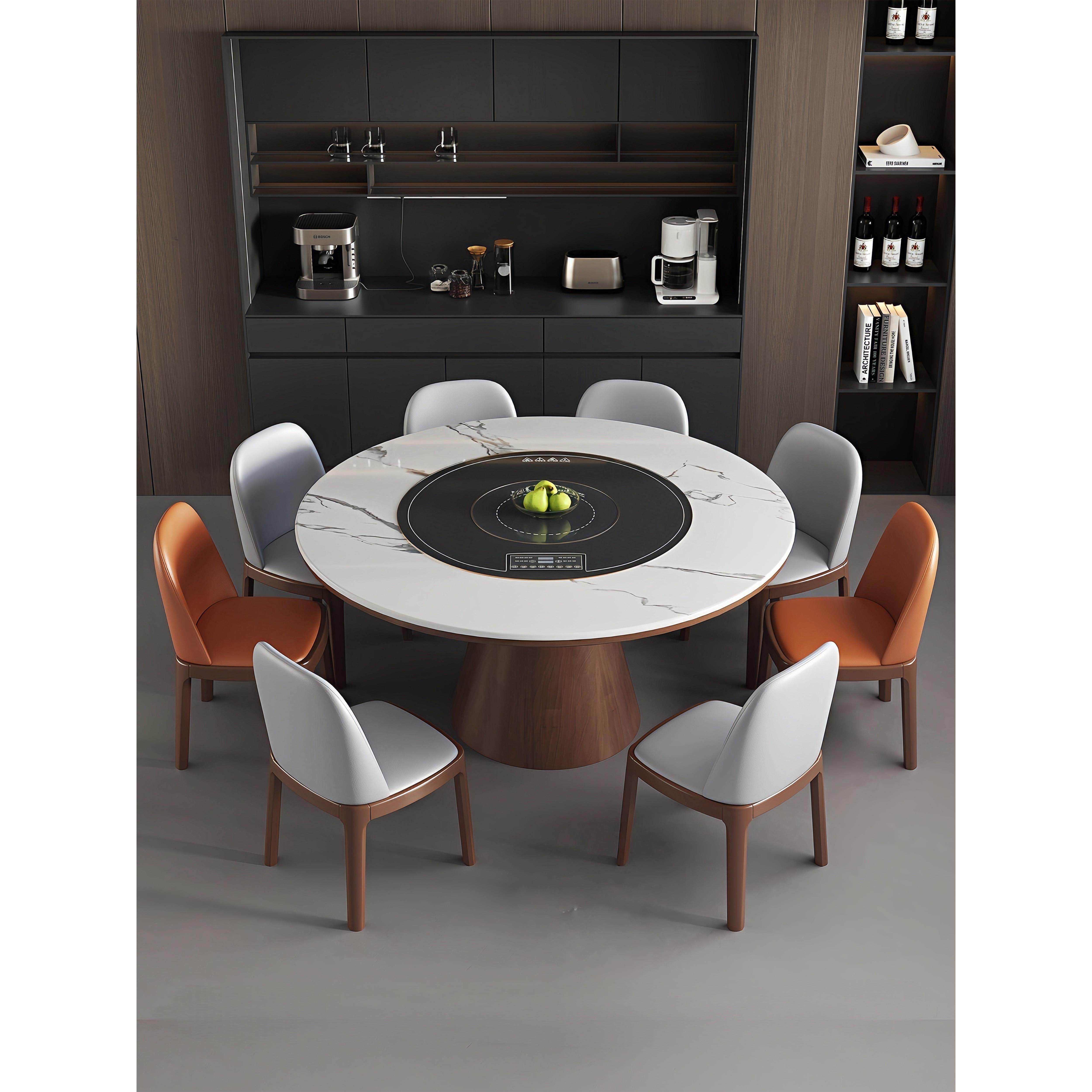 实木岩板餐桌带电磁炉暖菜一体内嵌电动转盘圆形圆餐桌家用小户型,住宅家具,岩板餐桌,淘宝优惠券,粉丝福利购,淘宝优惠卷