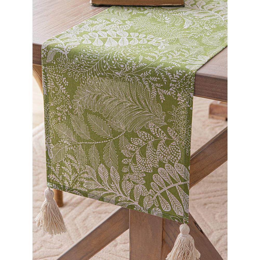 小清新绿色桌旗叶印花长桌布彷棉麻流苏餐桌咖啡桌旗餐具柜旗,居家布艺,桌旗,淘宝优惠券,粉丝福利购,淘宝优惠卷