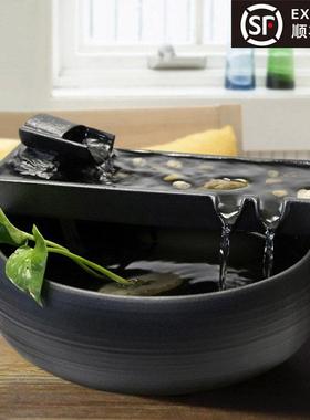 新中式陶瓷喷泉风水轮生财循环景观茶室客厅小型鱼缸开 业乔迁装