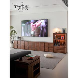 北美黑胡桃木实木电视柜客厅中古模块自由组合边柜斗柜书柜落地
