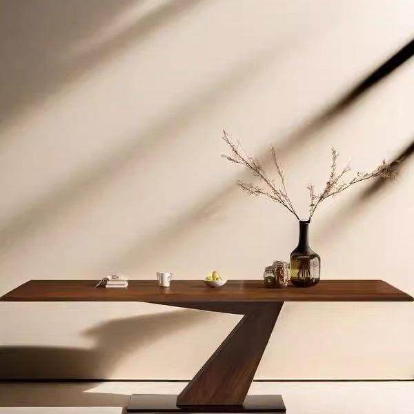 新中式北美黑胡桃木实木大餐桌茶桌办公桌简约设计感会议桌台定制