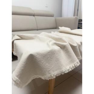 亚麻棉桌布流苏款简约纯色棉麻餐桌布拍照背景防尘盖布