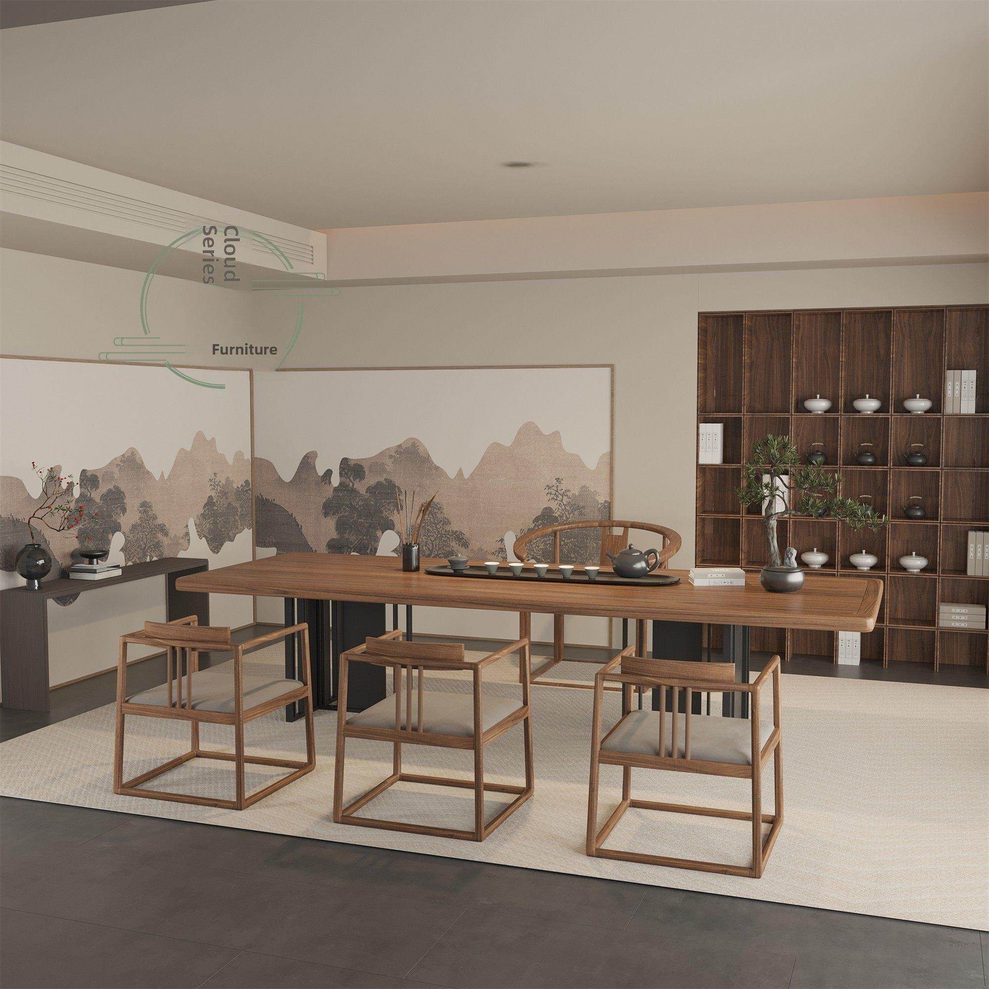 新中式实木茶桌椅组合会客洽谈白蜡原木茶桌泡茶办公客厅家具定制