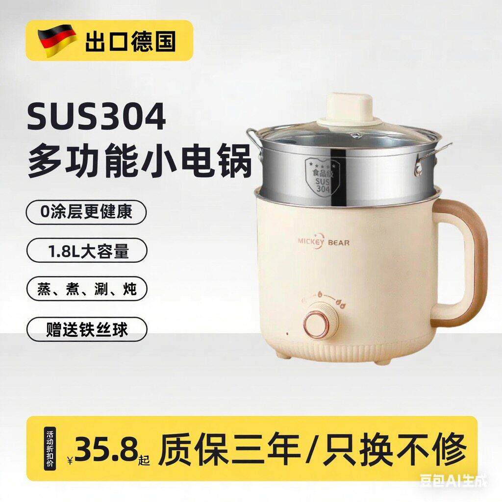 304不锈钢快煮锅家用多功能一体式宿舍学生煮泡面 面锅迷你小电火