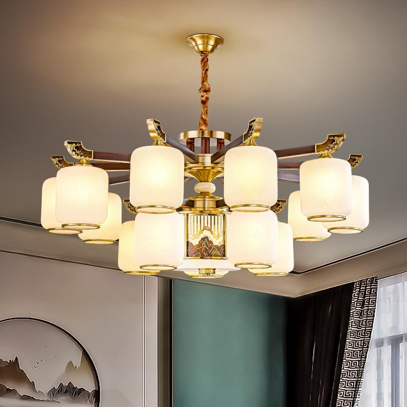新中式朝下款全铜实木高端客厅吊灯2025年新款别墅自建房大气灯具