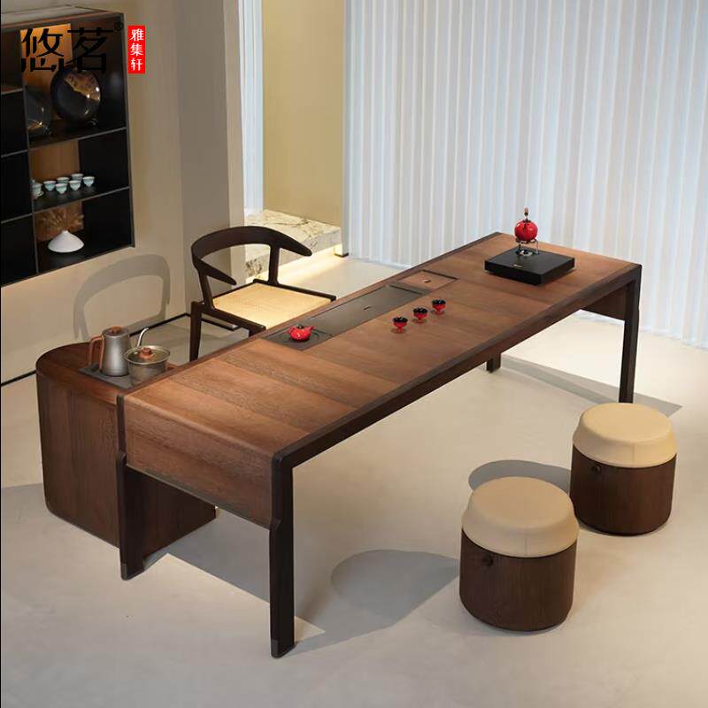 黑胡桃木茶桌家用客厅轻奢可定制高级感会客洽谈桌茶室会所泡茶台