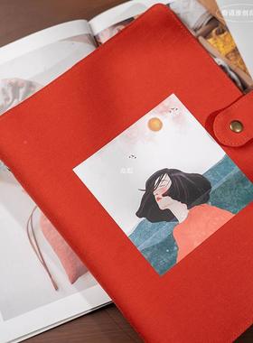 手账笔随身布艺活页本文艺记本45332z本A笔4手工女孩b日记本红大