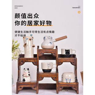 小型博古架实木中式 台桌面茶壶展示紫砂壶摆放架子茶具置物架摆