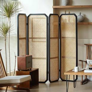 1I实木屏风移动折叠隔断藤挡编日式 子屏风ICK入户格折屏卧室遮装