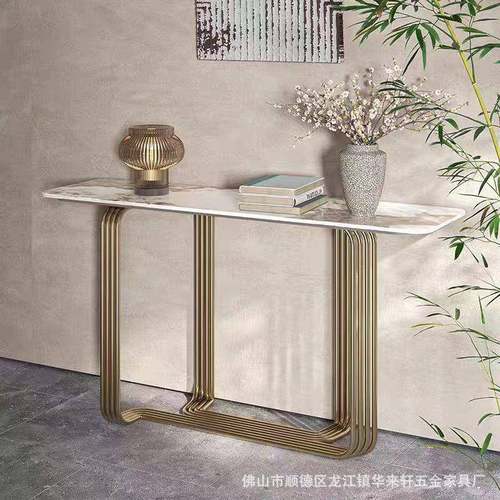 轻奢玄柜厅靠墙桌条案几端景台简约不锈钢玄关关客现代走廊装无品