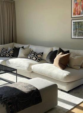 式棉麻布艺沙发直30740客厅大法小户型排组羽合绒白色莱茵转角L型